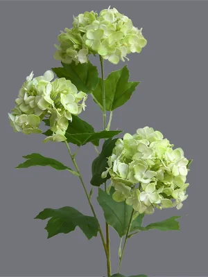 Kunstige Hortensia-grener med 3 Hoder og Grønne Blader