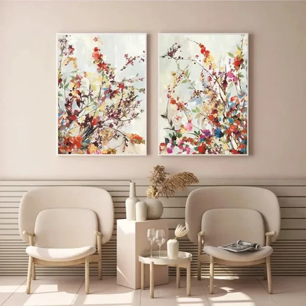 Moderne Enkle Blomstermotiver i Fargeblekk 2stk