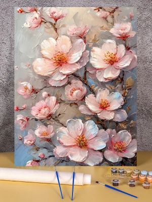 Blomster og Tre – Håndmalt Veggkunst for Hjemmedekor