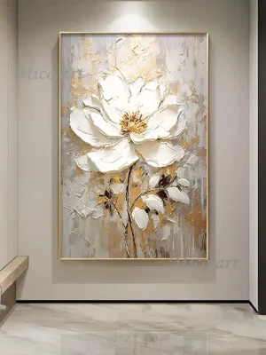 Håndmalt Oljemaleri – Blomsterkunst med Malekniv på Lerret