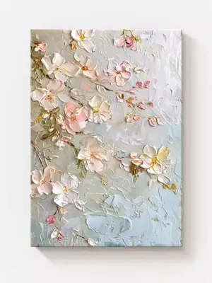 Klassiske Blomster med Malepalett – Teksturert Akrylmaleri på Lerret