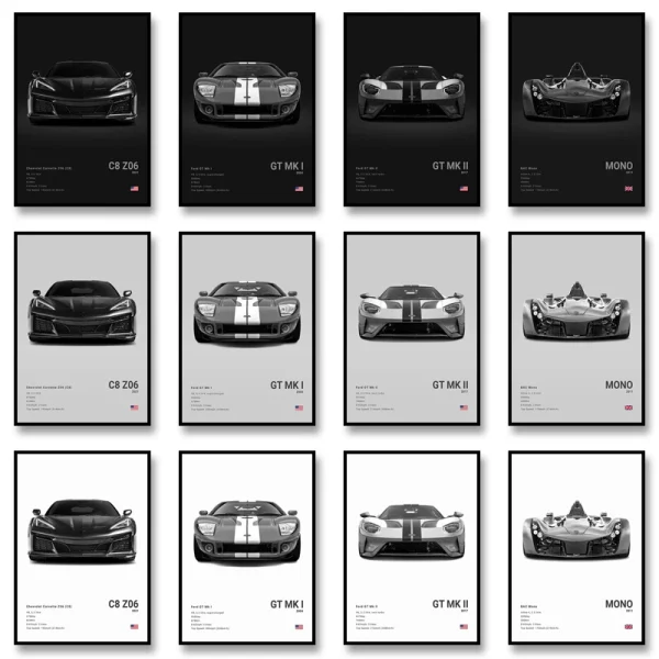 Famous Cars IE GT500 Canvas Wall Art Print Poster