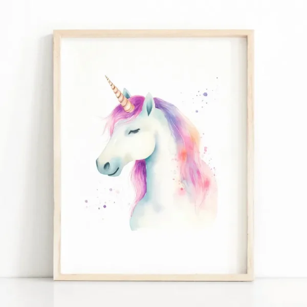 Cartoon Cute Unicorn Nursery Girl Room Pastel Rainbow Art Poster