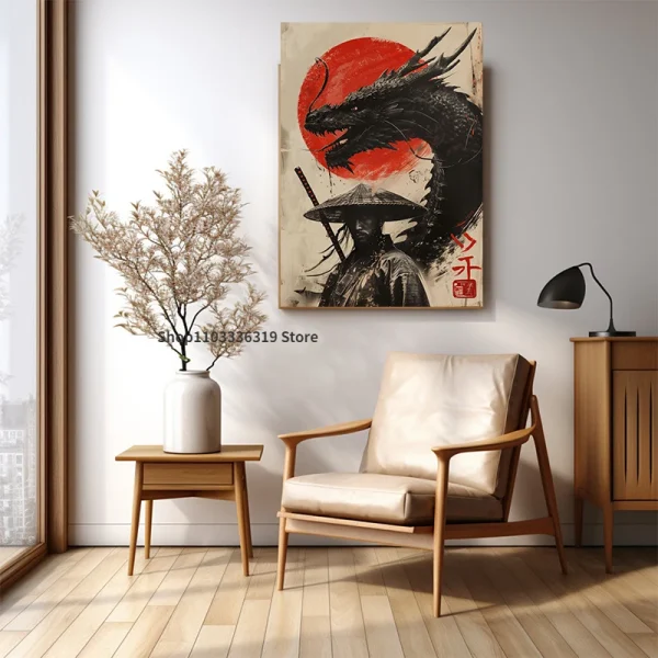 Japanese Landscape Samurai Geisha Bonsai Torii Gate Sakura Art Poster