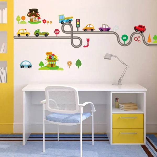 Cartoon Highway Track Cars Wall Stickers For Kids Rooms Sticker Children's Play Room Bedroom Decor Wall Art Decals