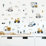 Cartoon Cute Urban Buildings and Cars Watercolor Nursery Removable Stickers