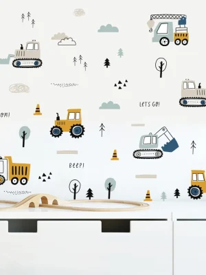 Cartoon Cute Urban Buildings and Cars Watercolor Nursery Removable Stickers
