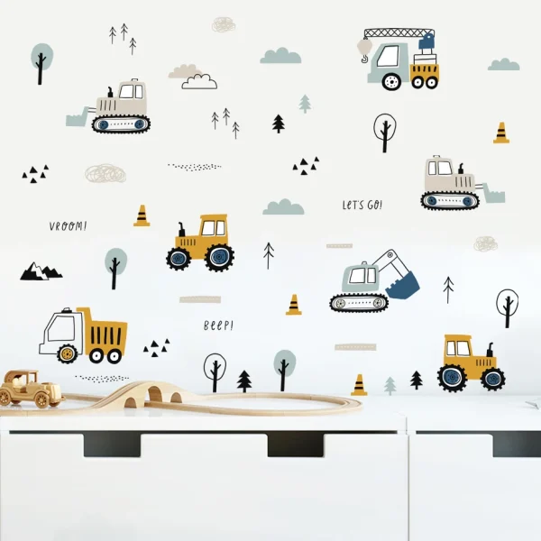 Cartoon Cute Urban Buildings and Cars Watercolor Nursery Removable Stickers