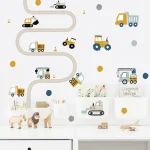Cartoon Cute Urban Buildings and Cars Watercolor Nursery Removable Stickers