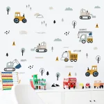 Cartoon Cute Urban Buildings and Cars Watercolor Nursery Removable Stickers