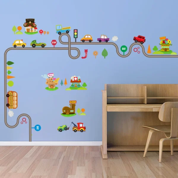 Cartoon car road track creative wall sticker