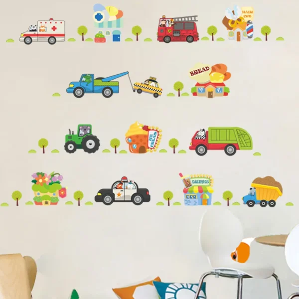 Cartoon car road track creative wall sticker