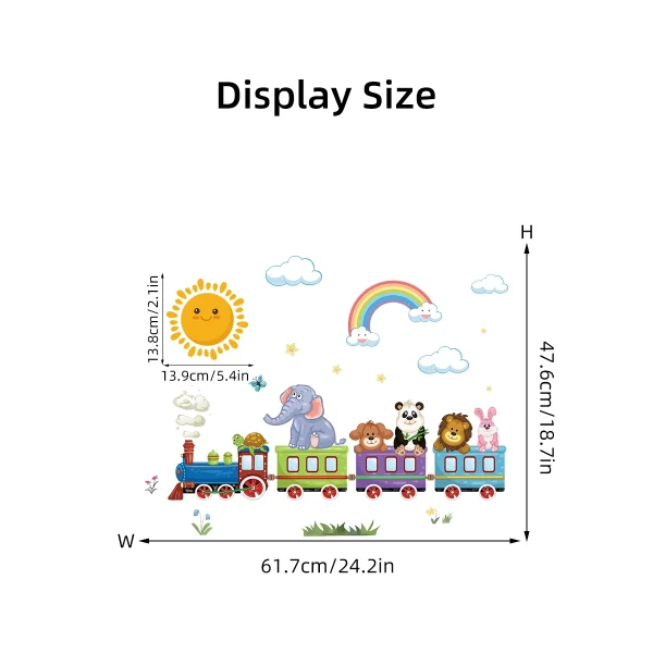 1Pc Cute Sun Rainbow Cartoon Animal Riding Train Wall Stickers for Kids Room