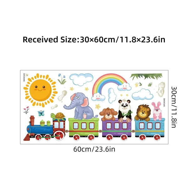1Pc Cute Sun Rainbow Cartoon Animal Riding Train Wall Stickers for Kids Room