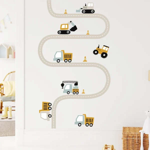 Construction Vehicle Urban build Road Car Dots Watercolor Nursery Stickers