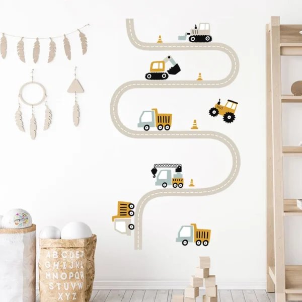 Construction Vehicle Urban build Road Car Dots Watercolor Nursery Stickers
