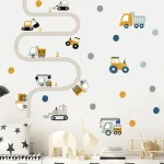 Construction Vehicle Urban build Road Car Dots Watercolor Nursery Stickers