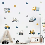 Construction Vehicle Urban build Road Car Dots Watercolor Nursery Stickers