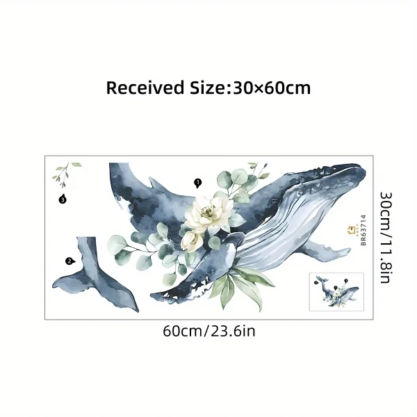 Cartoon Cute Whale Flower Animal Removable  Wall Stickers