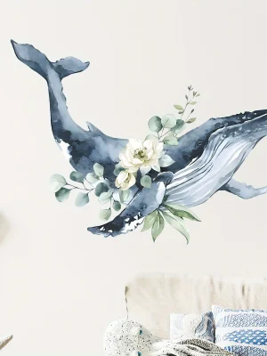 Cartoon Cute Whale Flower Animal Removable  Wall Stickers