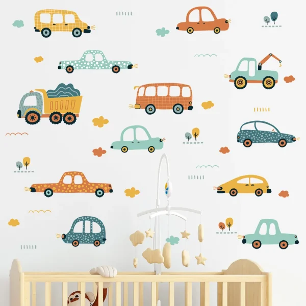 Cartoon Cars Bus Removable PVC Wall Stickers for Kids