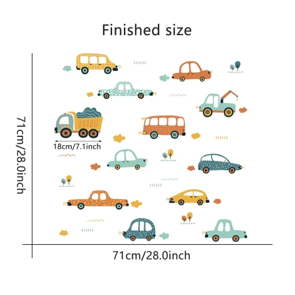 Cartoon Cars Bus Removable PVC Wall Stickers for Kids