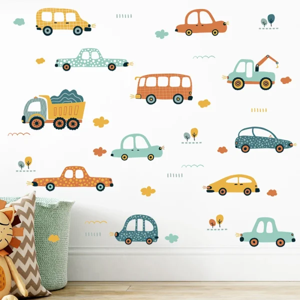 Cartoon Cars Bus Removable PVC Wall Stickers for Kids