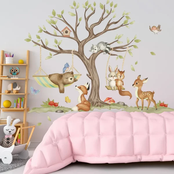 Cartoon jungle animal tree wall sticker