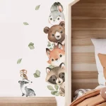 Watercolor Cartoon Forest Animals Bear Rabbit Door Stickers Wall Stickers