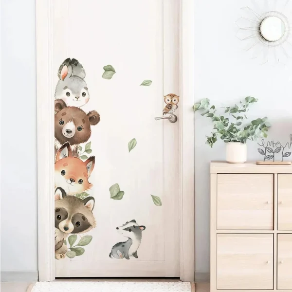 Watercolor Cartoon Forest Animals Bear Rabbit Door Stickers Wall Stickers