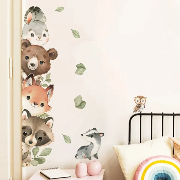 Watercolor Cartoon Forest Animals Bear Rabbit Door Stickers Wall Stickers