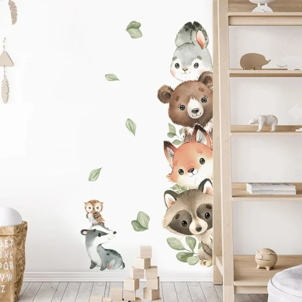 Watercolor Cartoon Forest Animals Bear Rabbit Door Stickers Wall Stickers