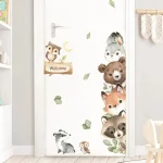 Watercolor Cartoon Forest Animals Bear Rabbit Door Stickers Wall Stickers