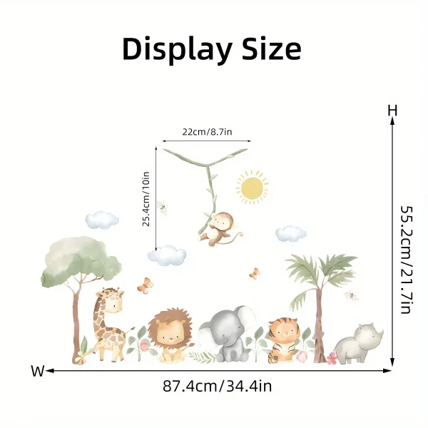 Cartoon Cute Lion Elephant Giraffe Tree Forest Animal Wall Stickers