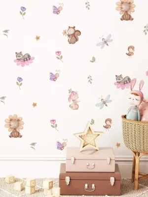 Cartoon Bear Rabbit Animal Flowers Removable Wall Stickers