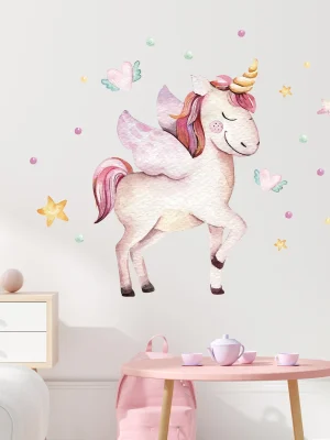 Cartoon Cute Unicorn Heart with Wings Animal Wall Stickers