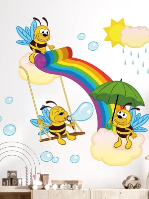 1Pc Cartoon Rainbow Cute Bees Wall Stickers