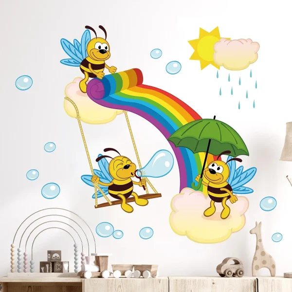 1Pc Cartoon Rainbow Cute Bees Wall Stickers