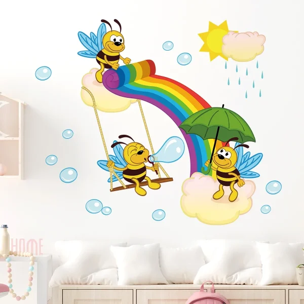 1Pc Cartoon Rainbow Cute Bees Wall Stickers