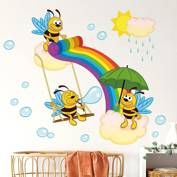 1Pc Cartoon Rainbow Cute Bees Wall Stickers