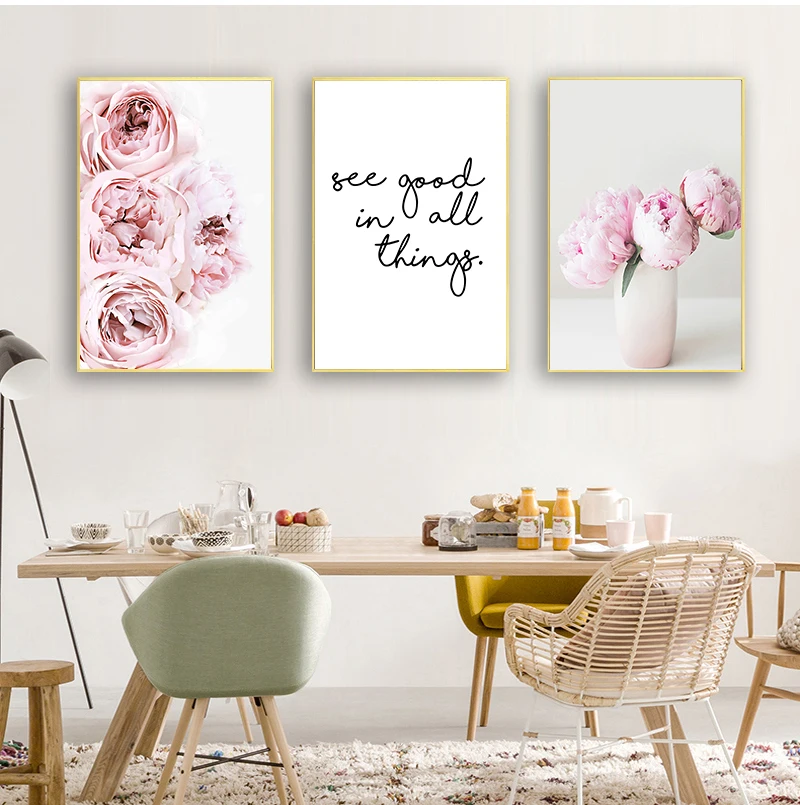 Art Floral Picture Bedroom Decor Home Decoration Canvas Painting Nordic Decor Pink Peony Flower Poster and Print Love Wall