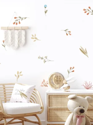 Boho Leaves Herbs Field Flowers Watercolor Wall Sticker