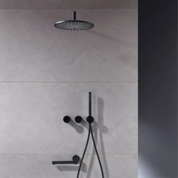Luksuriøst enkelt dusjsystem i hvit messing, veggmontert design, dobbelhåndtak for varmt og kaldt vann, 3 funksjoner