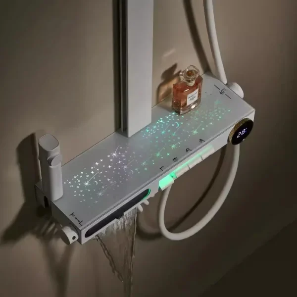 Starlight dusjsett – Hvit og gunmetal grå, termostatstyrt med digitalt display.