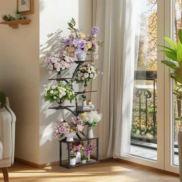 Treformet Plantehylle – Metall Blomsterpottholder med Flere Hyller for Terrasse og Stue