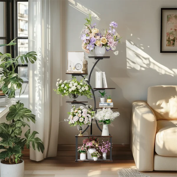 Treformet Plantehylle – Metall Blomsterpottholder med Flere Hyller for Terrasse og Stue