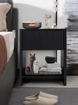 Mid Century Modern Night Stand with Drawer,  Small End Table with Storage,  Fluted Cabinet Wood Nightstand