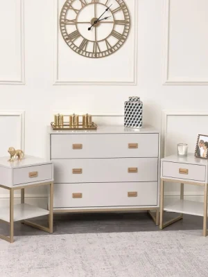 Large 3 Drawer Chest of Drawers and Pair of Bedside Tables - Elle Stone Range
