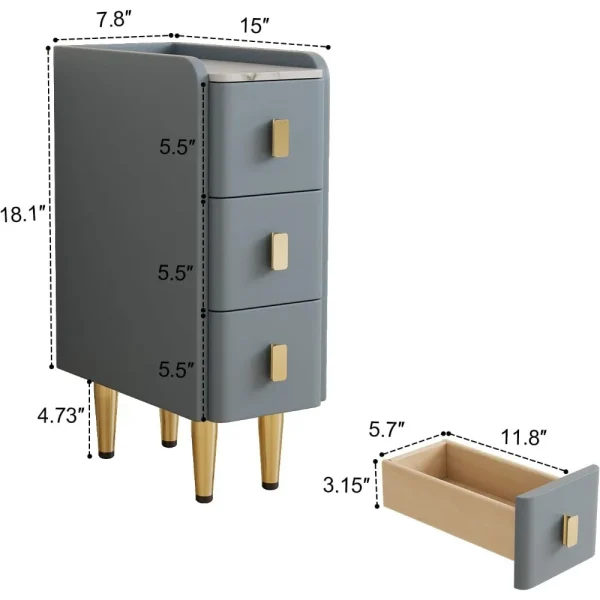 Narrow Nightstand with Drawers, Narrow Side Table Leather, Small Bedside Tables for Bedroom