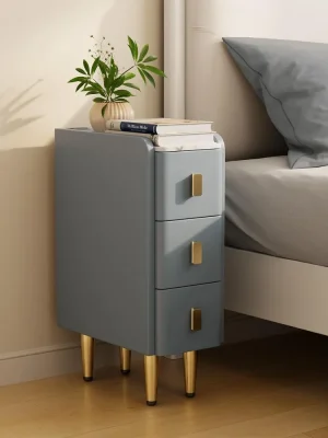 Narrow Nightstand with Drawers,  Narrow Side Table Leather,  Small Bedside Tables for Bedroom